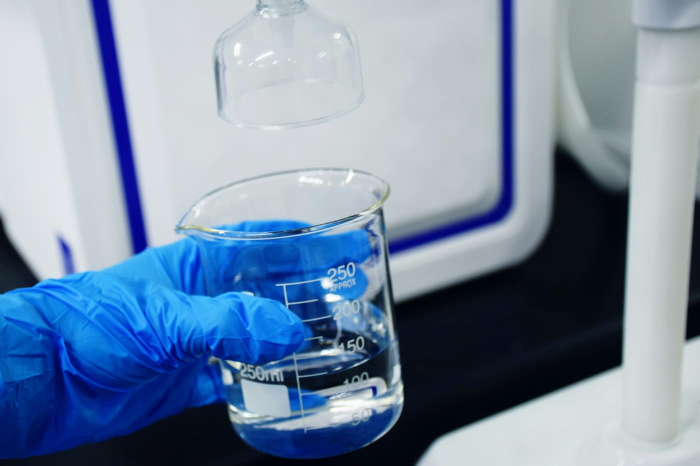 Water sample being tested in a filtration laboratory